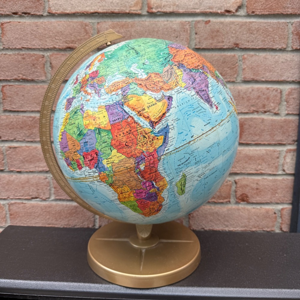 Replogle Vintage World Nation Series 12" Globe Blue Raised Mountains MCM Metal